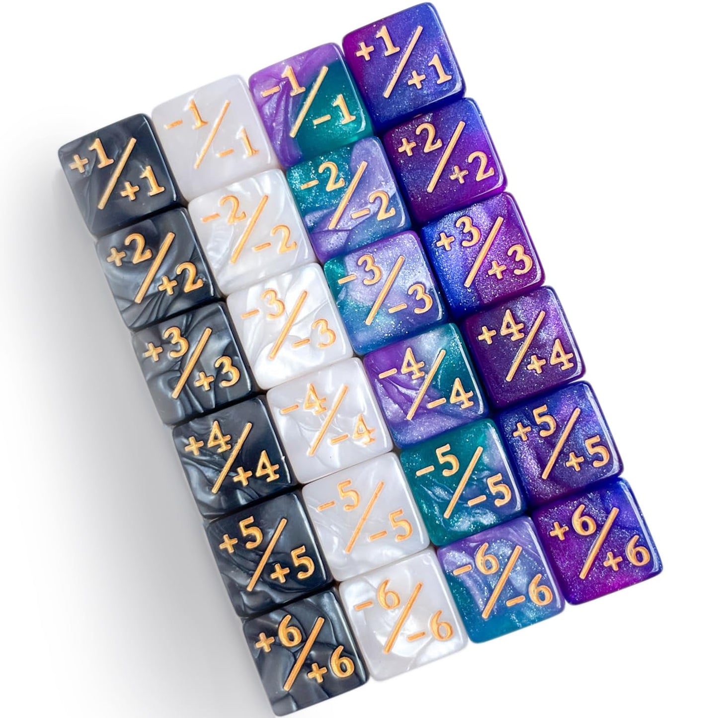 QiAN SiMAi 24 Pieces Token Counter Dice – Galaxy Mix D6 Dice Set for MTG CCG & Board Games