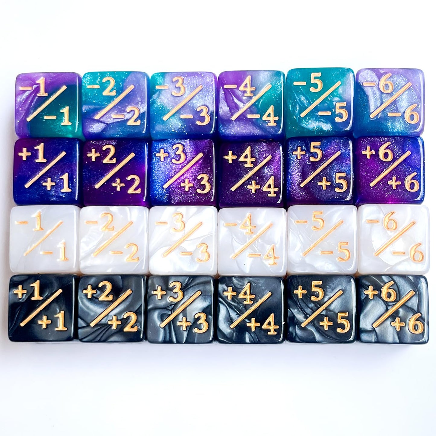 QiAN SiMAi 24 Pieces Token Counter Dice – Galaxy Mix D6 Dice Set for MTG CCG & Board Games