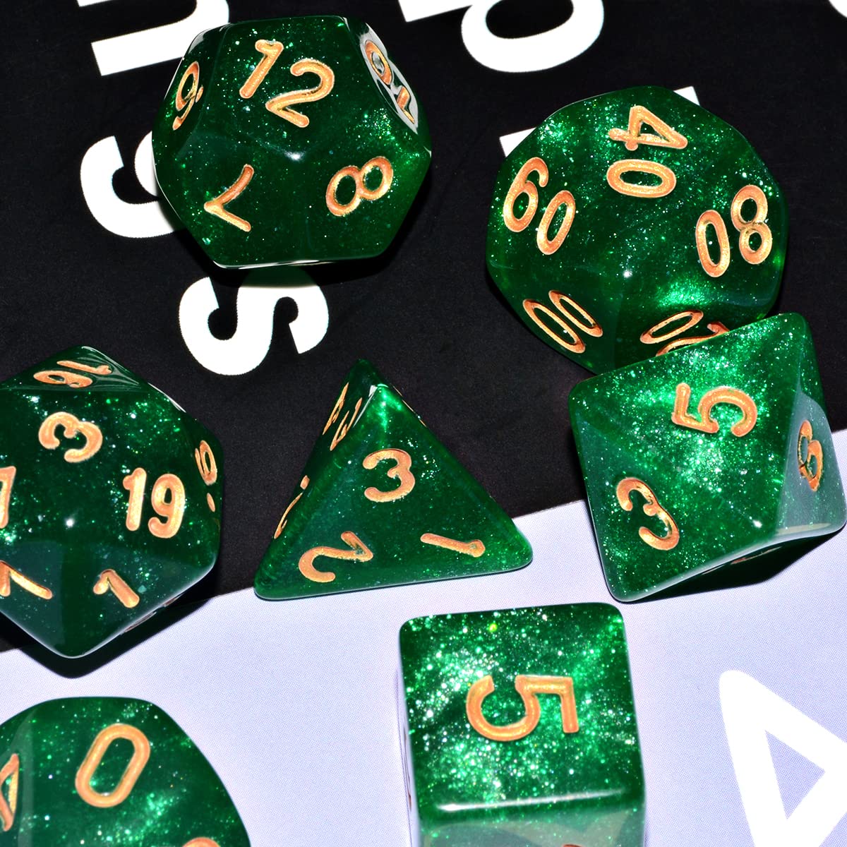 QiAN SiMAi Galaxy Dice Set – Green Glitter DND Dice for RPGs