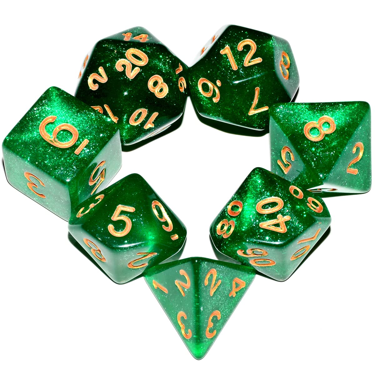 QiAN SiMAi Galaxy Dice Set – Green Glitter DND Dice for RPGs