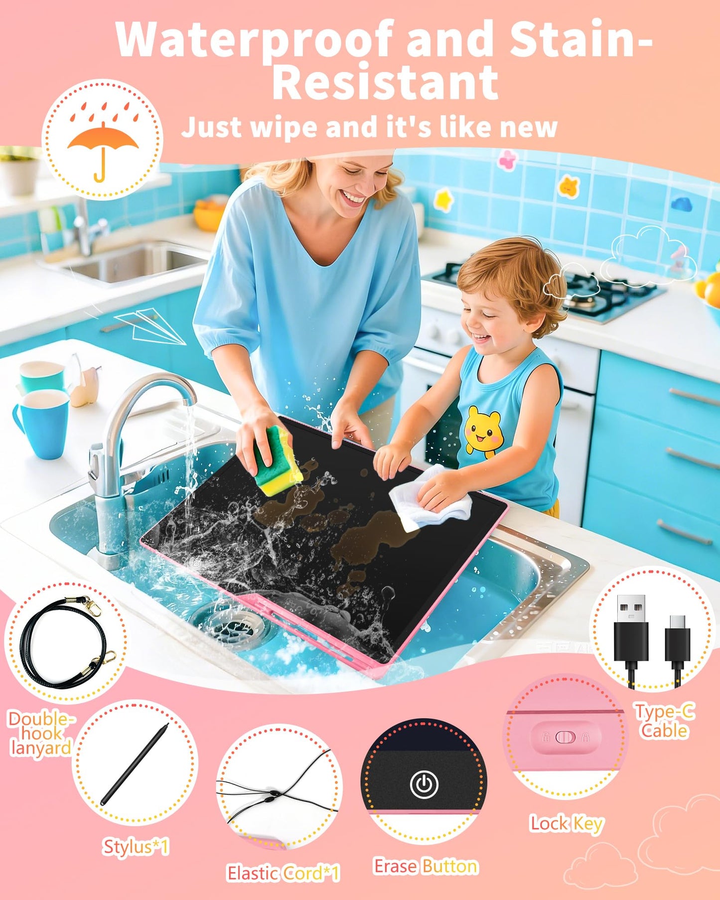 QIAOBUQI 20-Inch Rechargeable LCD Writing Tablet – Extra-Large Drawing Board (Pink)