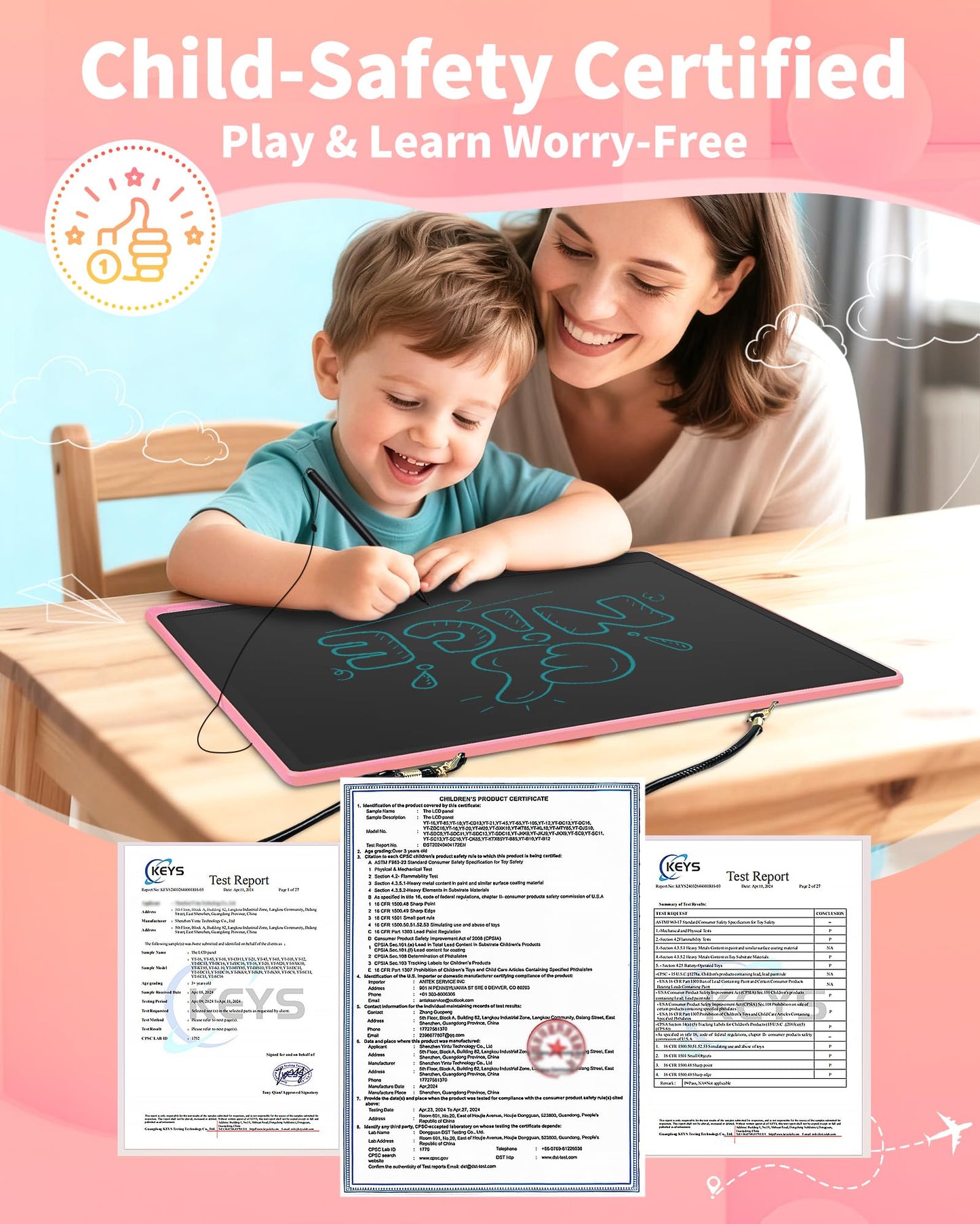 QIAOBUQI 20-Inch Rechargeable LCD Writing Tablet – Extra-Large Drawing Board (Pink)