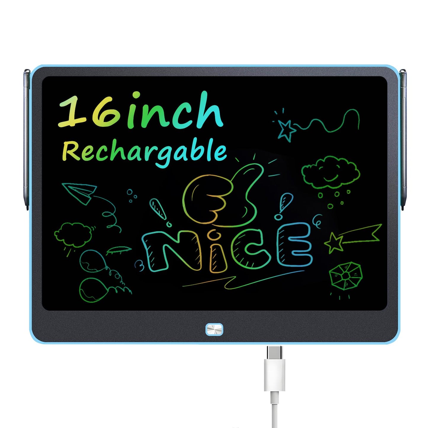 QIAOBUQI 16-Inch Rechargeable LCD Writing Tablet for Kids – Colorful Doodle Pad (Blue)