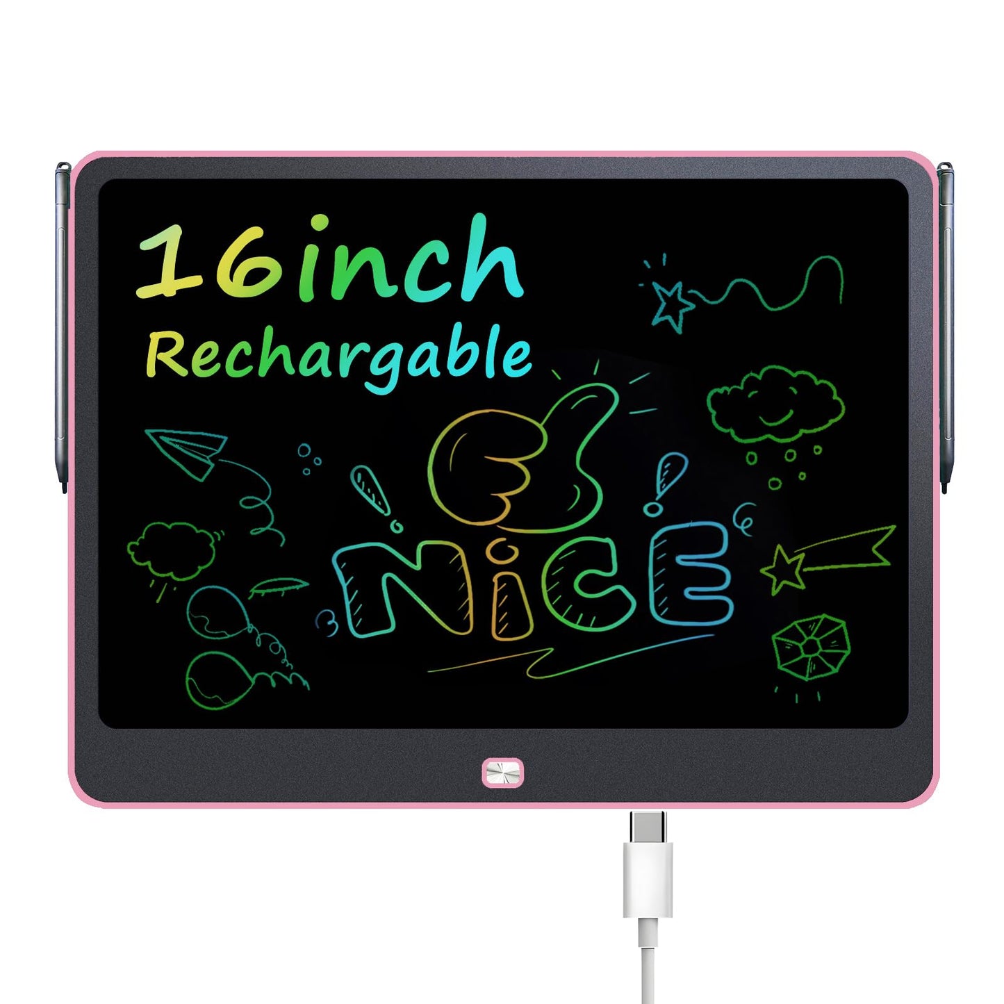 QIAOBUQI 16-Inch Rechargeable LCD Writing Tablet for Kids – Colorful Doodle Pad, Pink