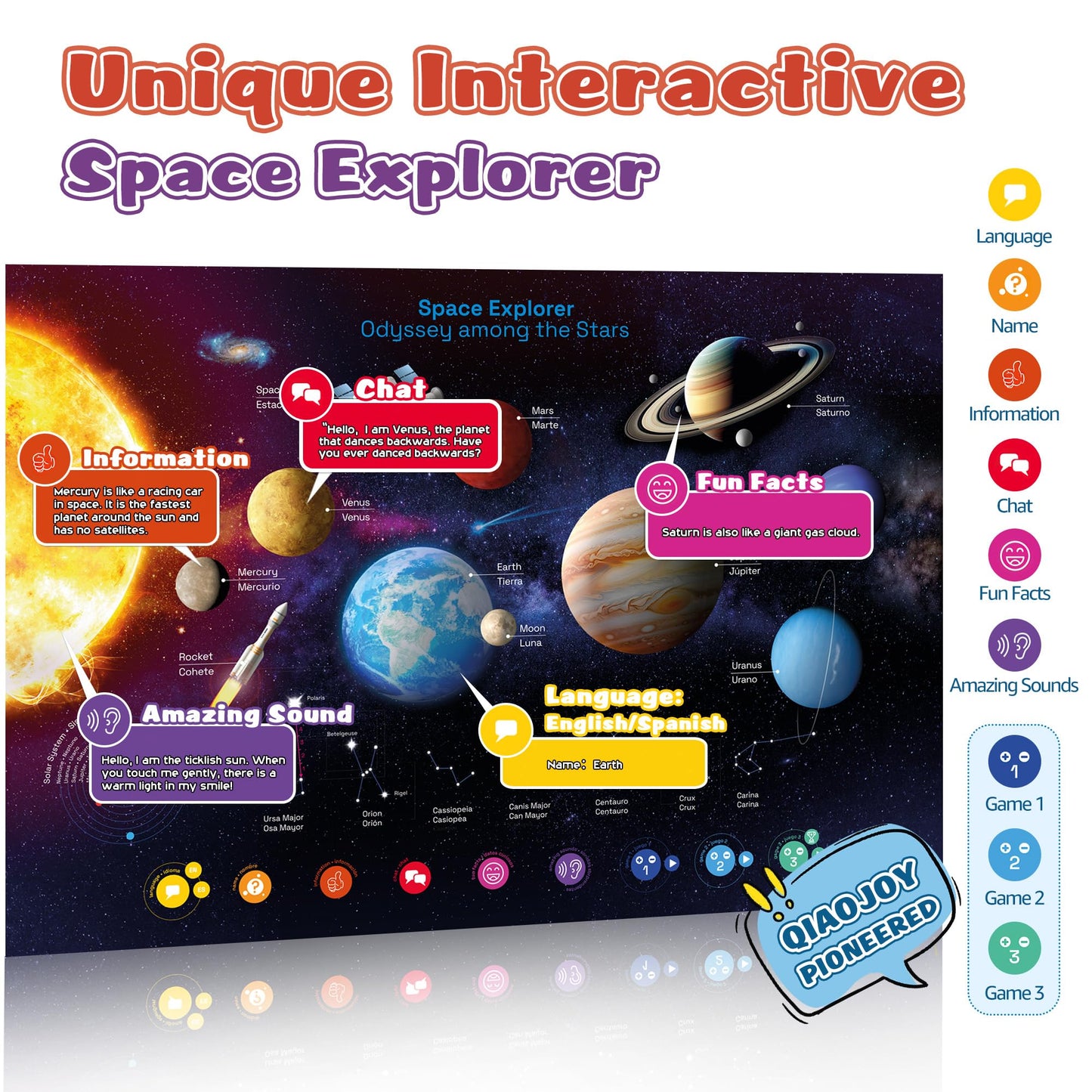 Qiaojoy Bilingual Talking Dinosaur & Space Poster for Kids (Ages 3-12)