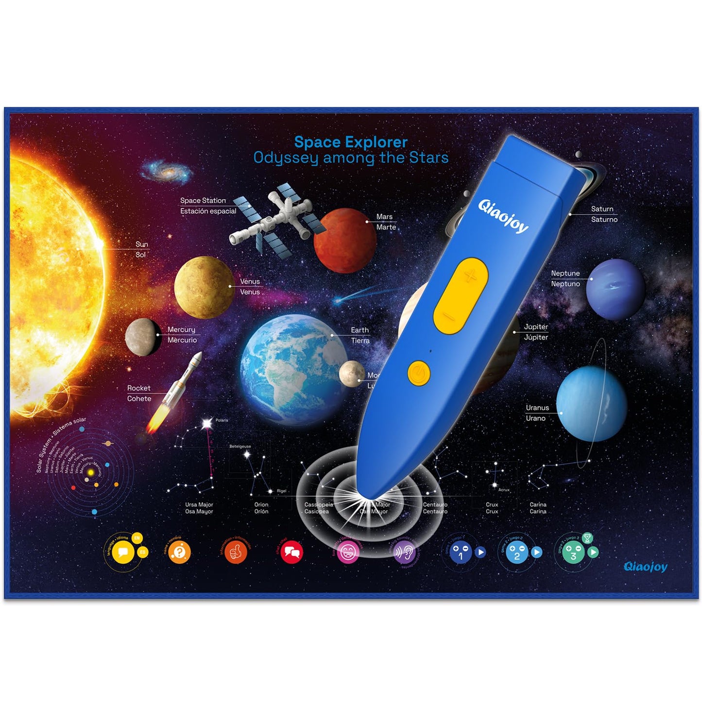 Qiaojoy Bilingual Interactive Solar System Poster for Kids – Talking Space Poster & STEM Toy (Ages 3–12)