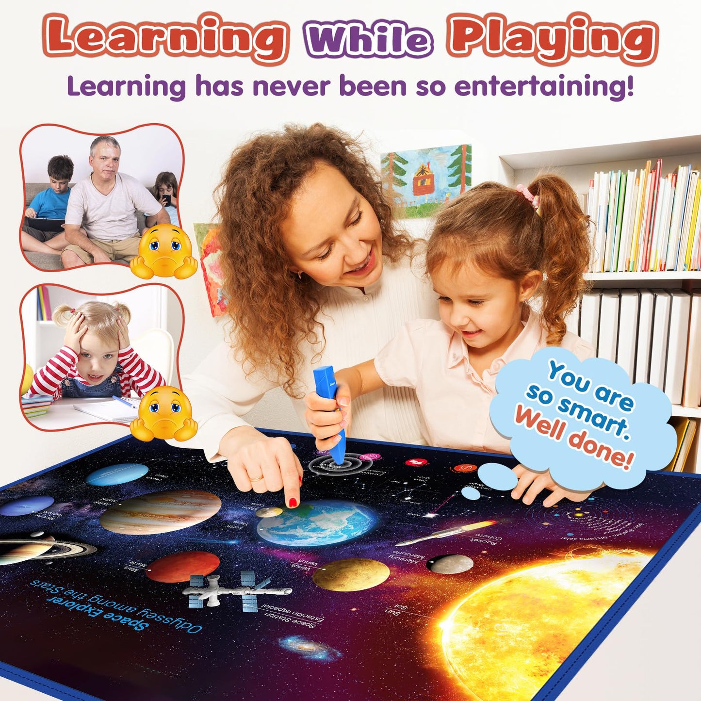 Qiaojoy Bilingual Interactive Solar System Poster for Kids – Talking Space Poster & STEM Toy (Ages 3–12)