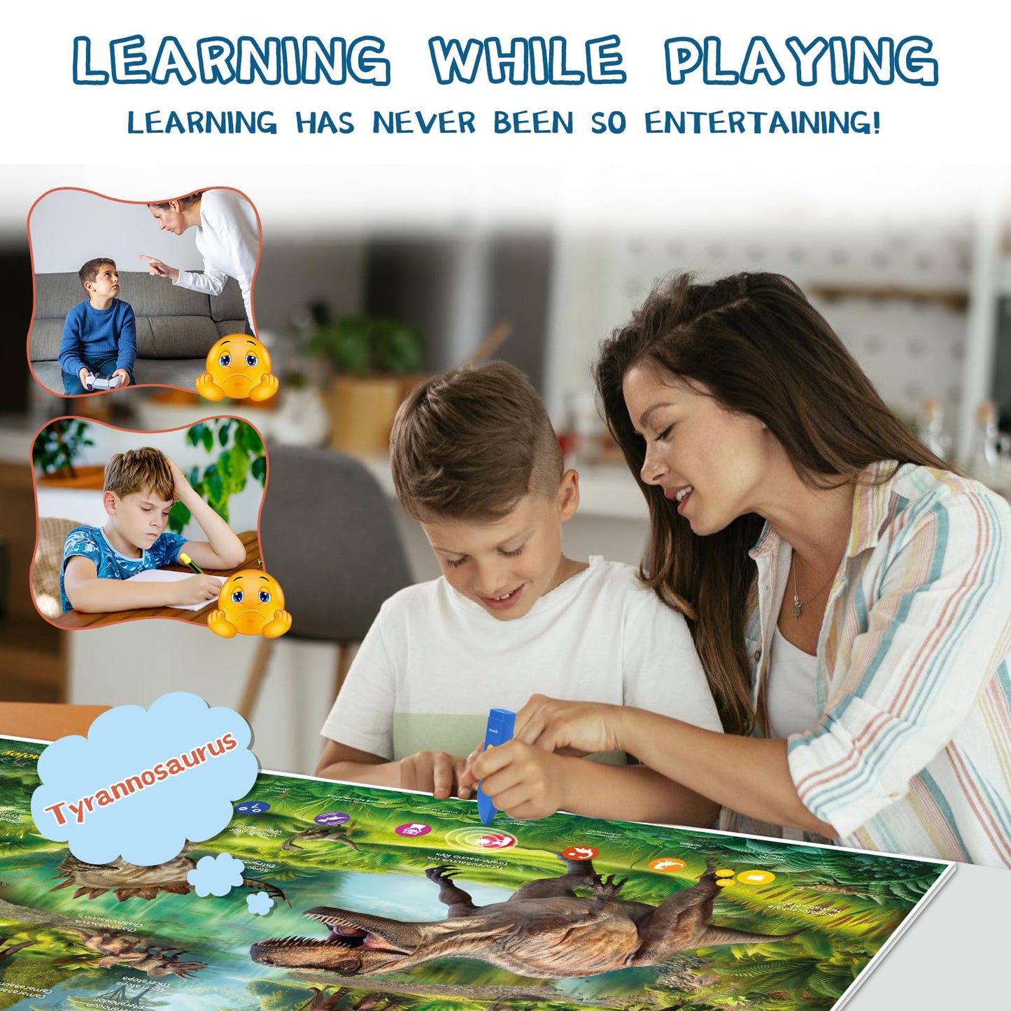 Qiaojoy Interactive Dinosaur Poster - Bilingual Talking Learning Poster for Kids 3-12