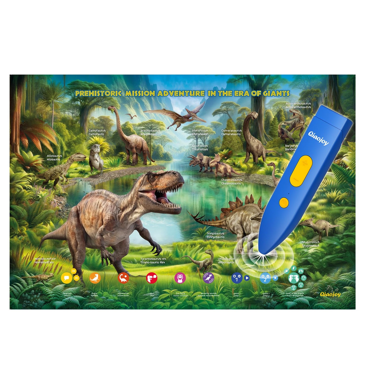 Qiaojoy Interactive Dinosaur Poster - Bilingual Talking Learning Poster for Kids 3-12