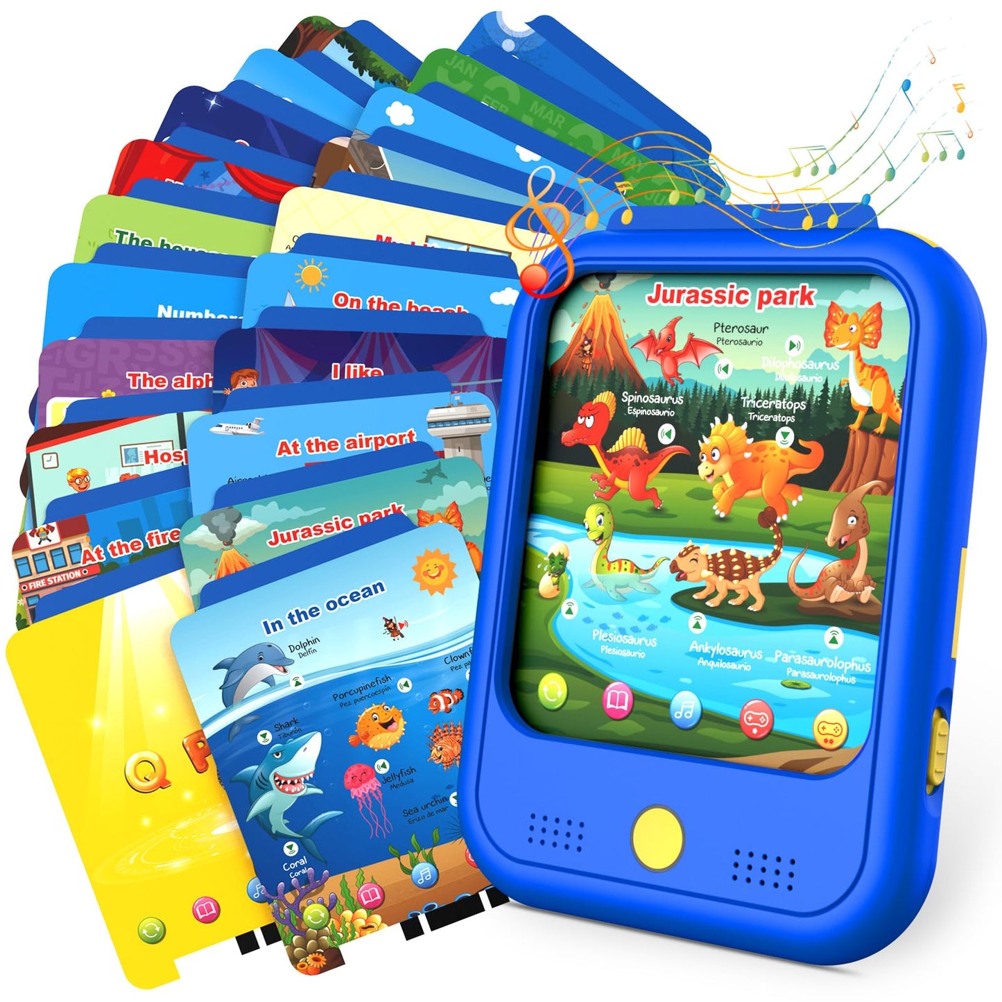 Qiaojoy Kids Learning Tablet — Bilingual English/Spanish Learning Pad with 40 Themes & Screen-Free Design