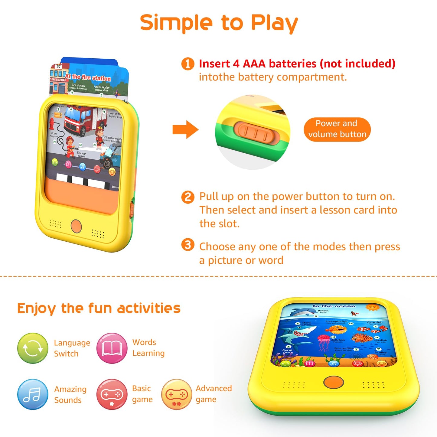Qiaojoy Kids Learning Tablet | Bilingual Learning Pad for Toddlers 2-5 – Alphabet, Numbers, Time & More
