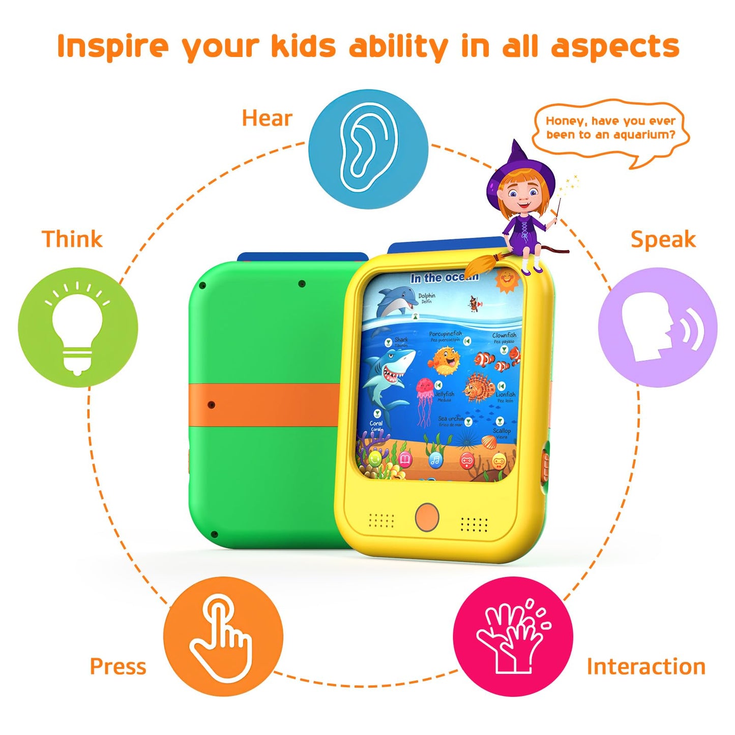Qiaojoy Kids Learning Tablet | Bilingual Learning Pad for Toddlers 2-5 – Alphabet, Numbers, Time & More