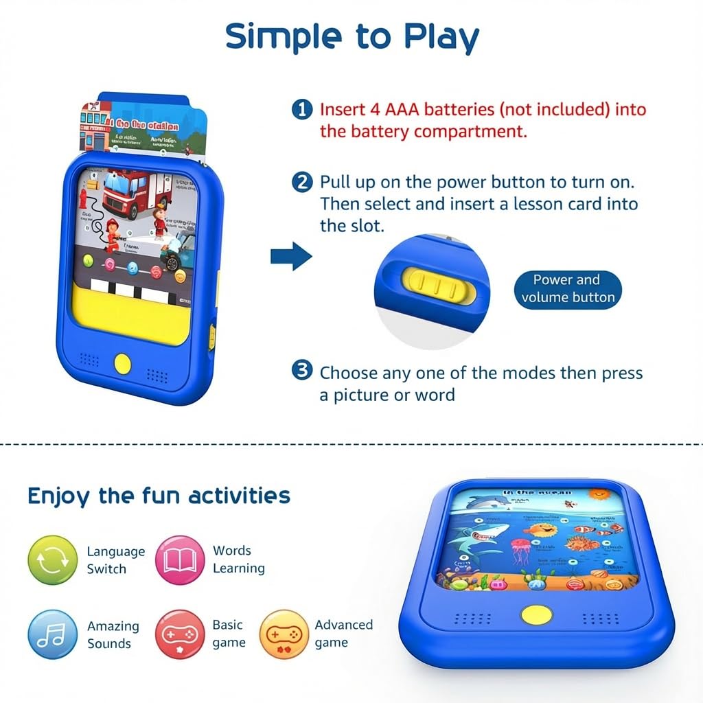 Qiaojoy Kids Learning Tablet — Bilingual English/Spanish Learning Pad with 40 Themes & Screen-Free Design