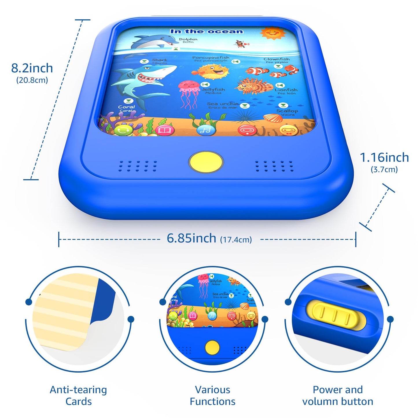 Qiaojoy Kids Learning Tablet — Bilingual English/Spanish Learning Pad with 40 Themes & Screen-Free Design