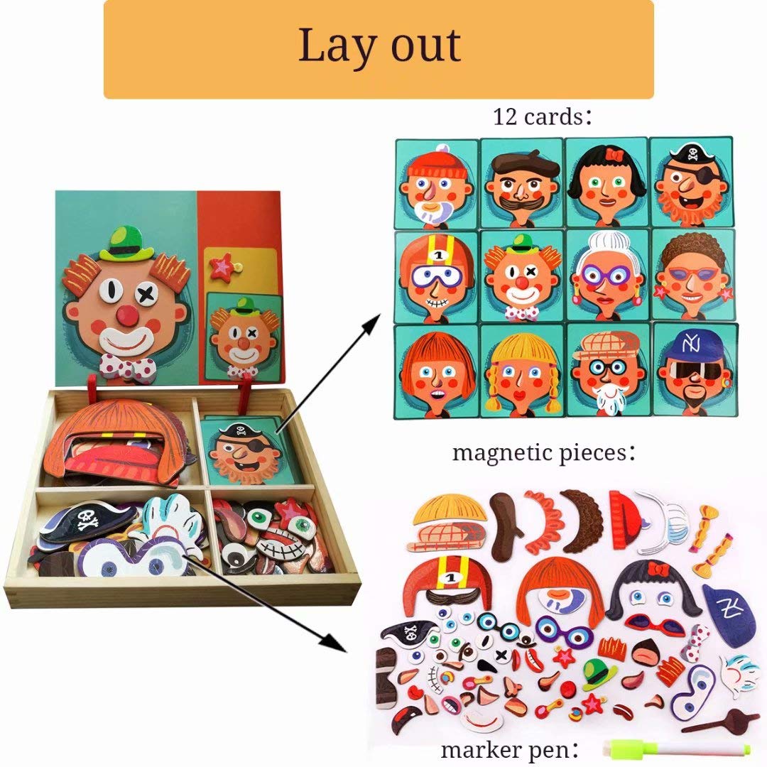 QIAONIUNIU Wooden Magnetic Jigsaw Puzzles Toy — Double-Sided Drawing Easel for Toddlers
