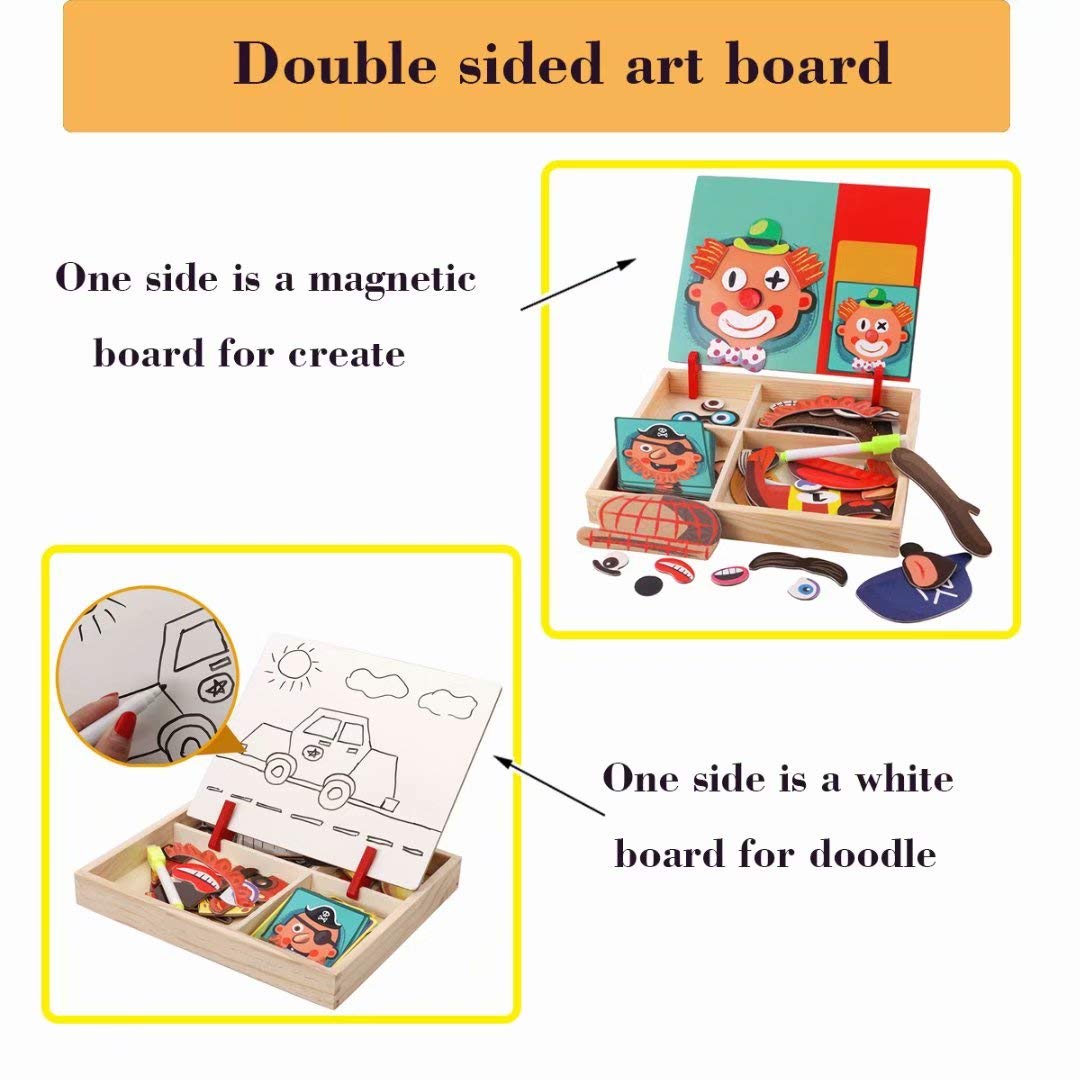 QIAONIUNIU Wooden Magnetic Jigsaw Puzzles Toy — Double-Sided Drawing Easel for Toddlers