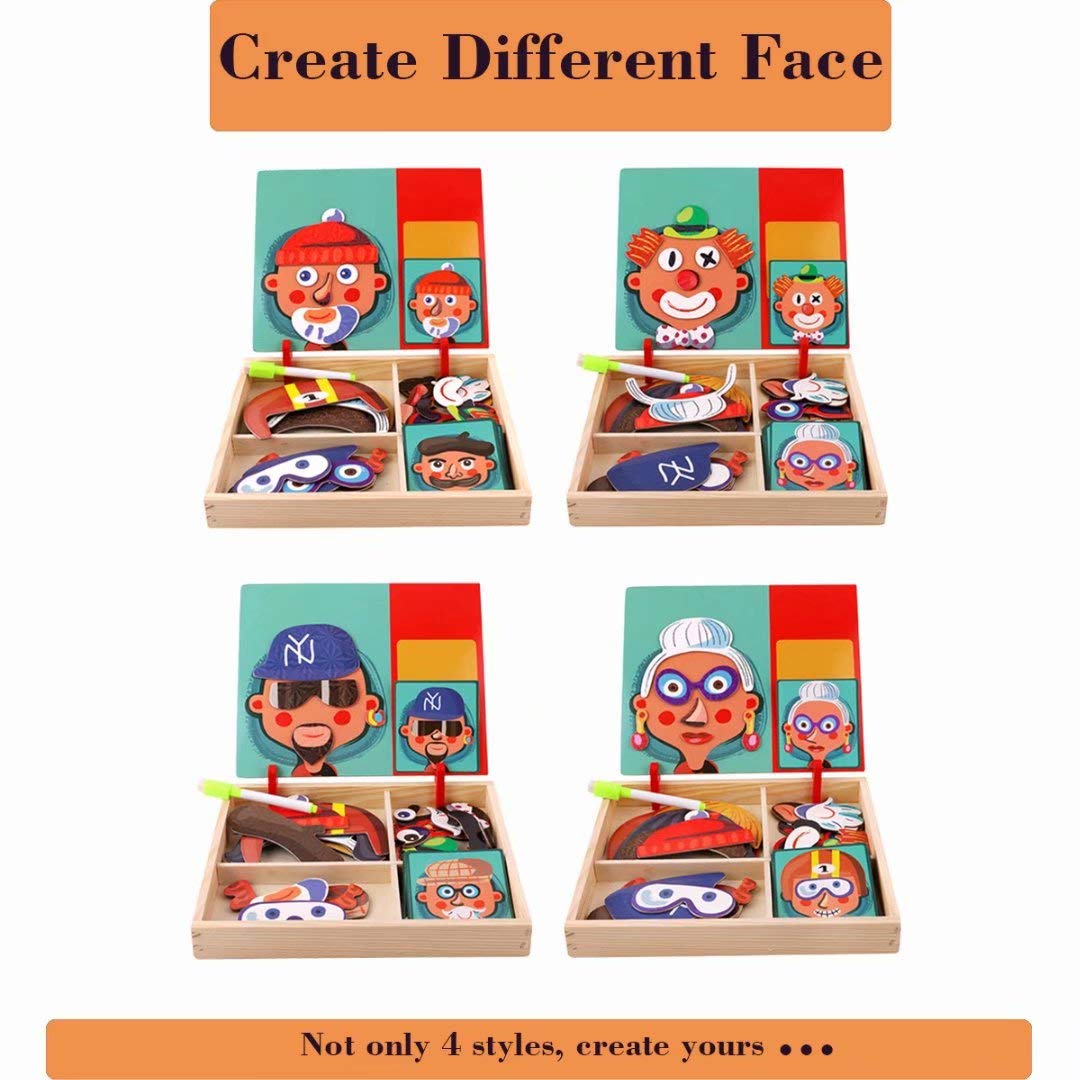 QIAONIUNIU Wooden Magnetic Jigsaw Puzzles Toy — Double-Sided Drawing Easel for Toddlers