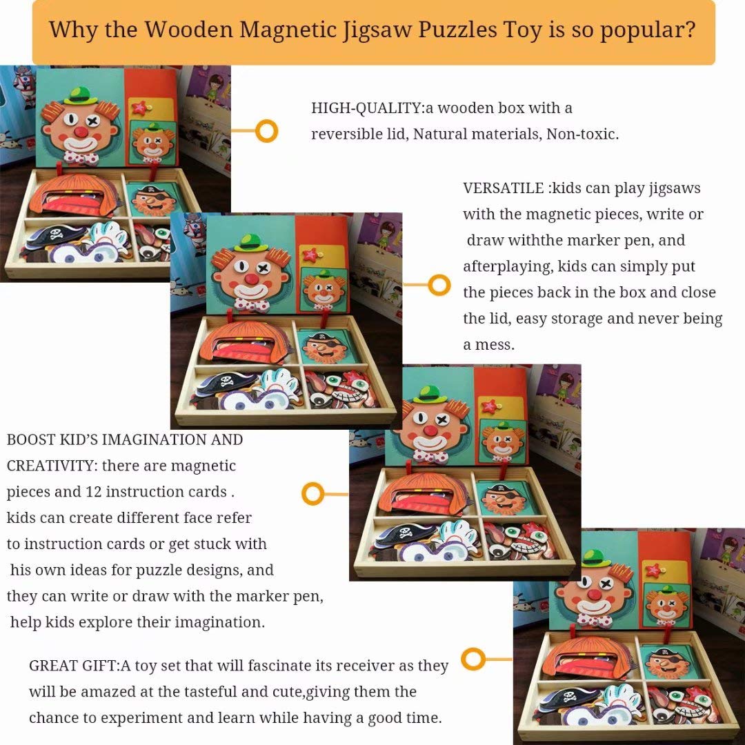 QIAONIUNIU Wooden Magnetic Jigsaw Puzzles Toy — Double-Sided Drawing Easel for Toddlers