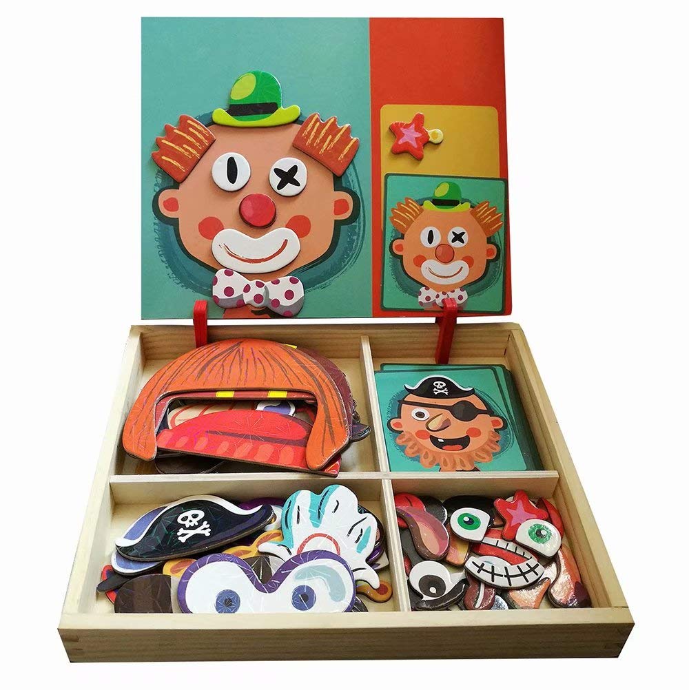 QIAONIUNIU Wooden Magnetic Jigsaw Puzzles Toy — Double-Sided Drawing Easel for Toddlers