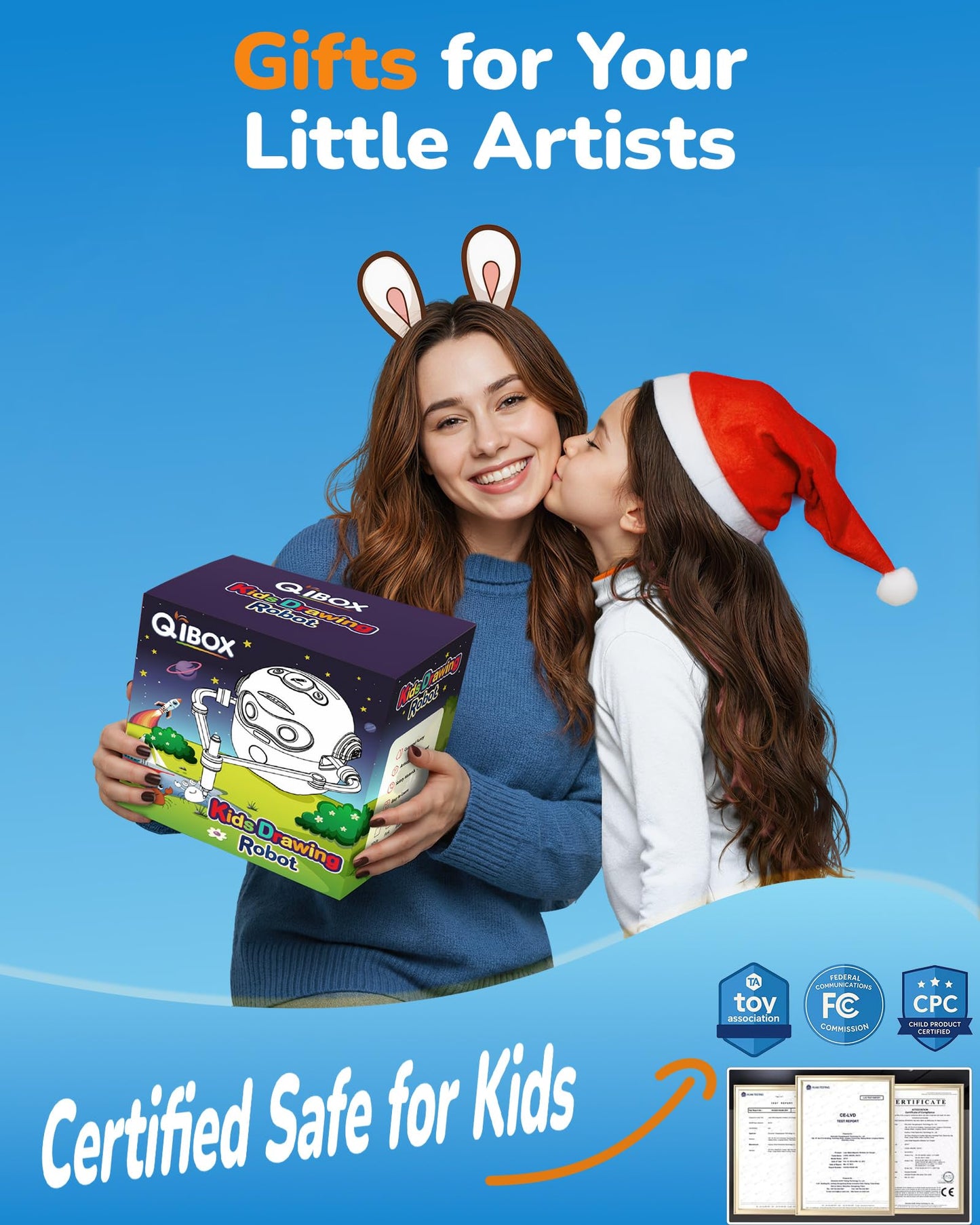 QIBOX Drawing Robot for Kids – 4-in-1 Learn, Draw, Spell & Music with 100 Cards & 12 Markers