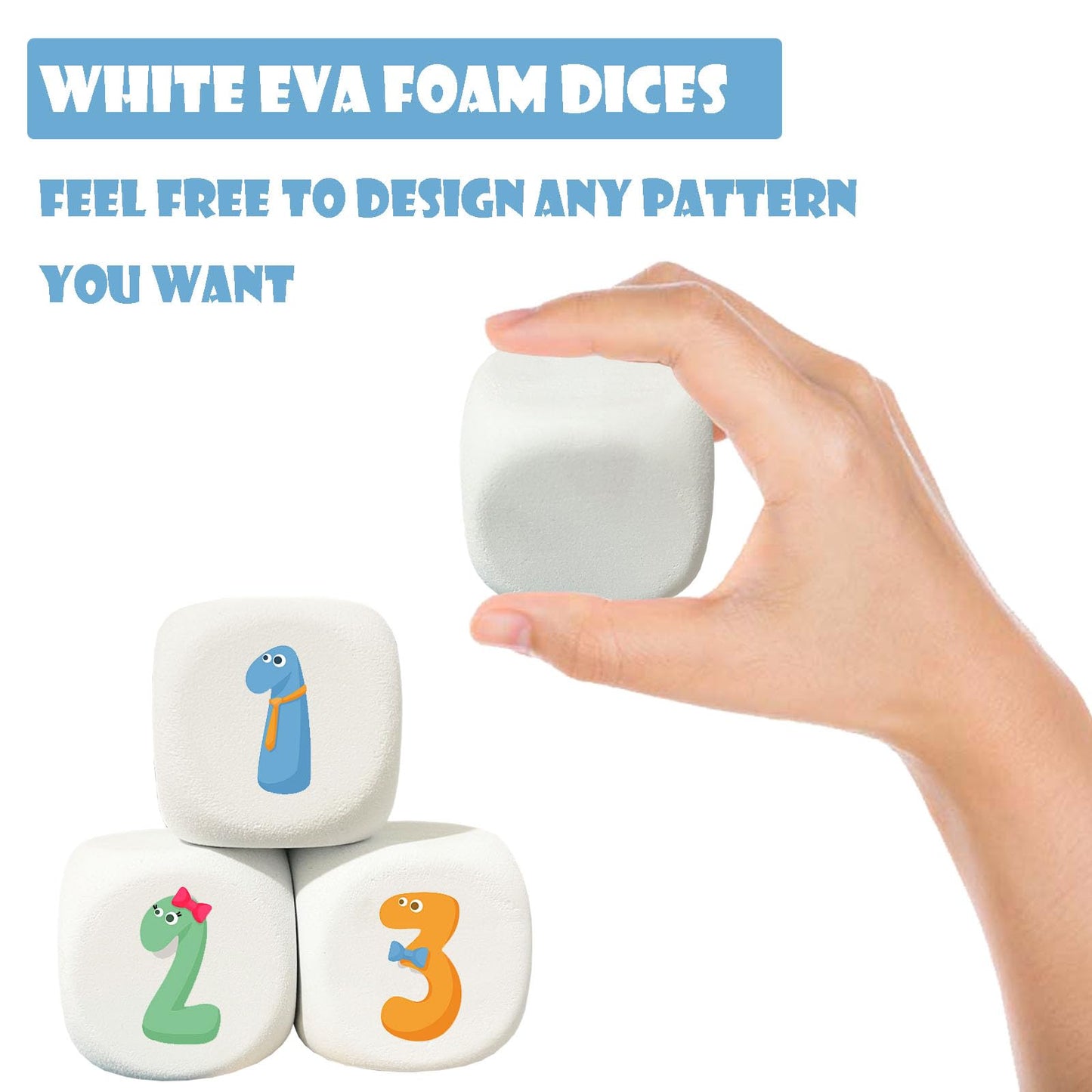 Qidiwin White EVA Foam Dice – 12-Pack for Kids Creative Play (1.96 in / 5 cm)