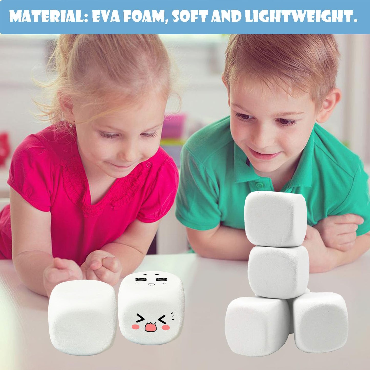 Qidiwin White EVA Foam Dice – 12-Pack for Kids Creative Play (1.96 in / 5 cm)