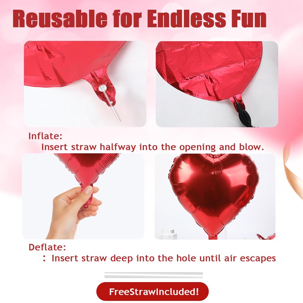 QIHOMPIB 16-Inch Red XOXO Letter Balloons & Red Heart Foil Balloons for Valentines Decor