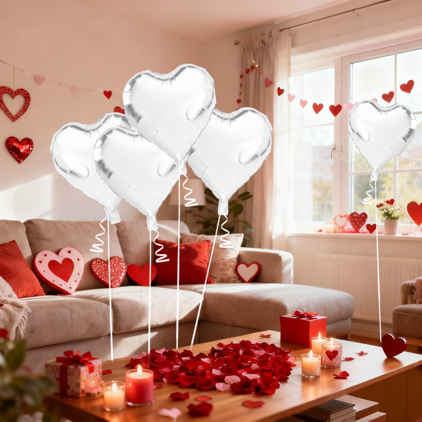 QIHOMPIB 15 PCS White Heart Balloons – 18 in Foil Valentines Decorations
