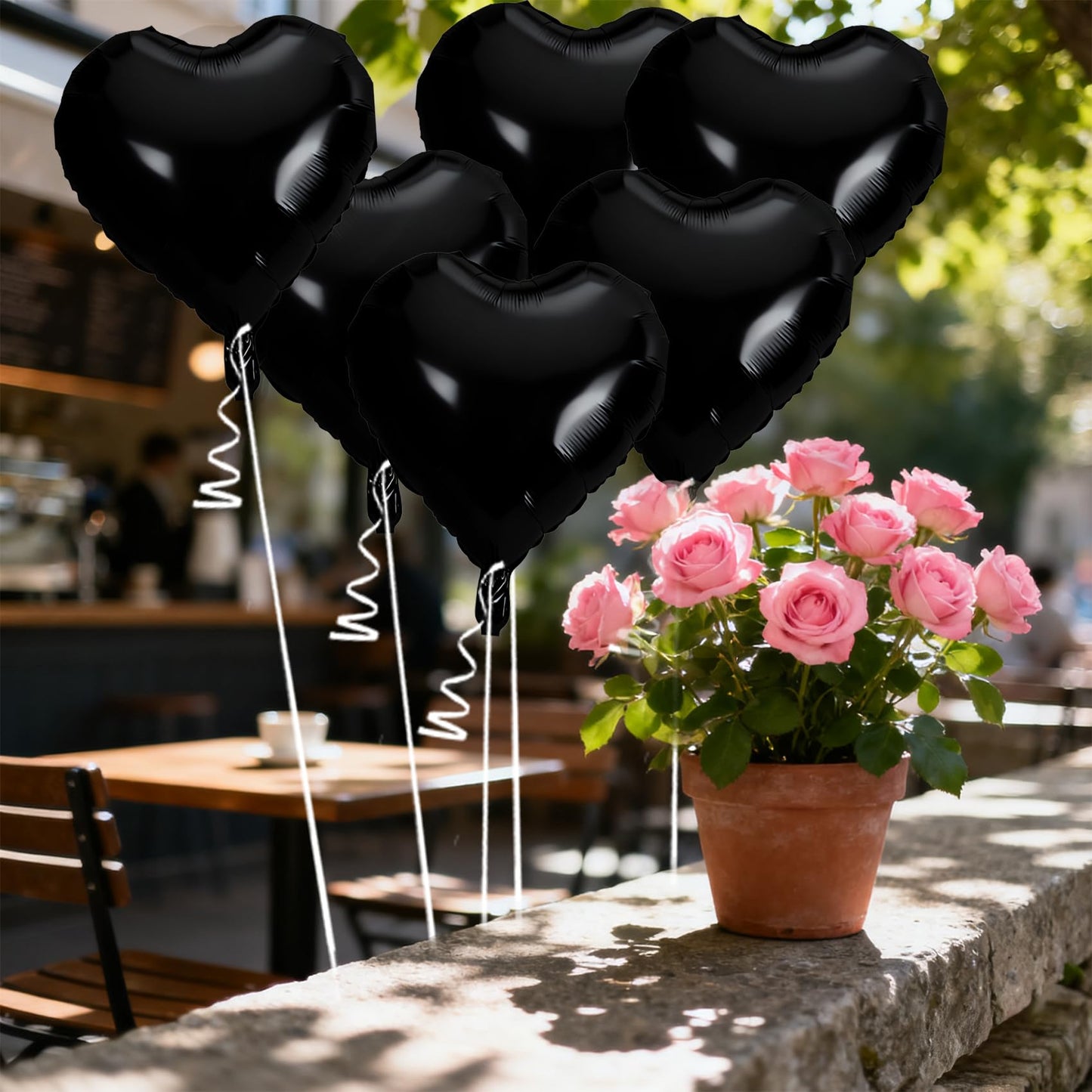 QIHOMPIB 15-Piece Black Heart Foil Balloons, 18-Inch — Valentine Decor