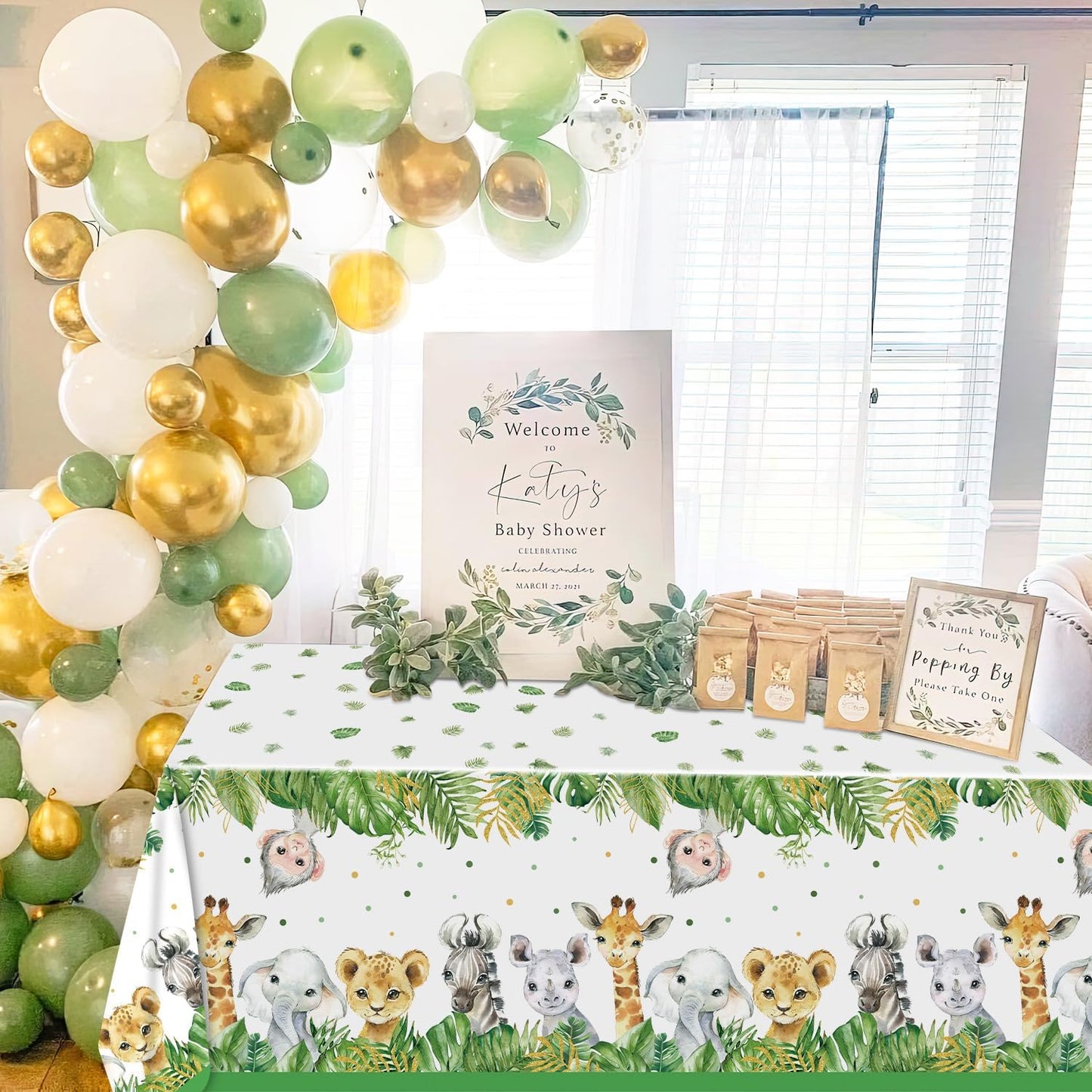 QIYANPAX 4 Pack Jungle Safari Tablecloths – Sage Green 54×108 in