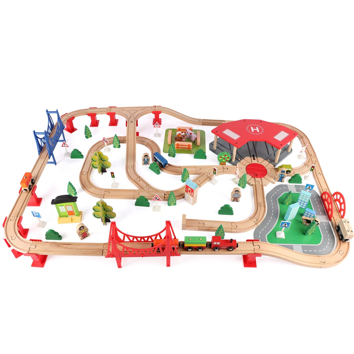 Qilay 140-Piece Deluxe Wooden Train Set for Kids – Creative Track Builder