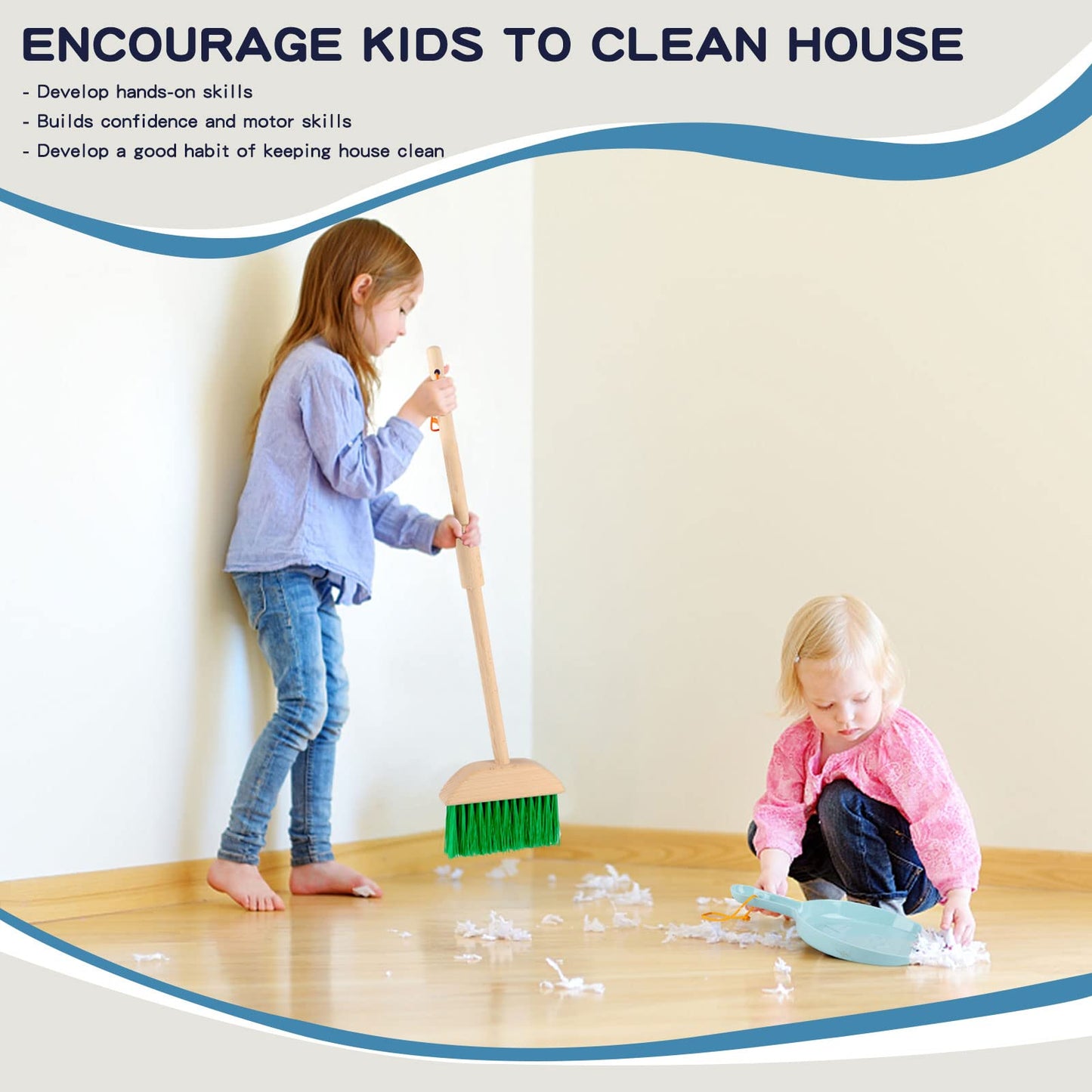 Qilay Kids Cleaning Set – 7-Piece Wooden Pretend Play Cleaning Tools for Toddlers