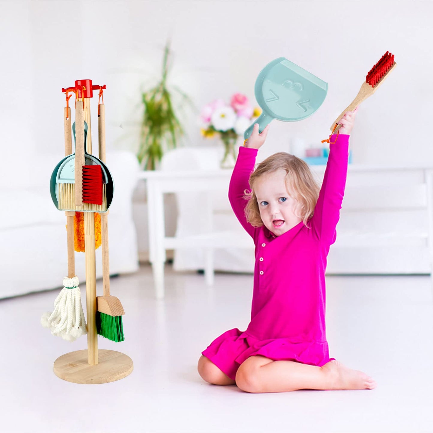 Qilay Kids Cleaning Set – 7-Piece Wooden Pretend Play Cleaning Tools for Toddlers