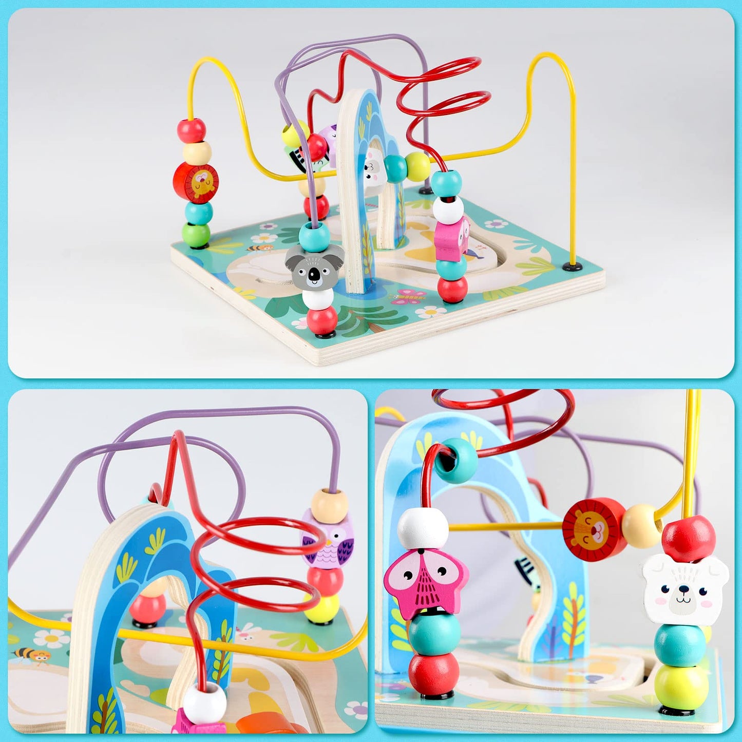 Qilay Wooden 5-in-1 Activity Cube for Toddlers | Bead Maze, ABC-123 Abacus, Shape Sorter