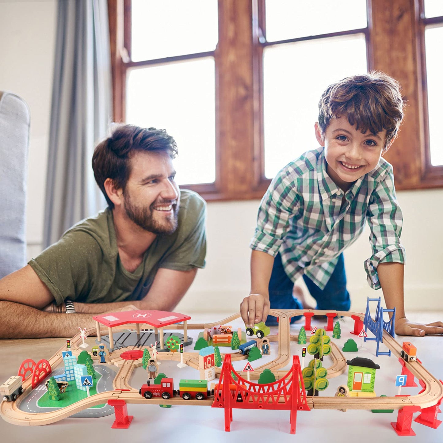 Qilay 140-Piece Deluxe Wooden Train Set for Kids – Creative Track Builder