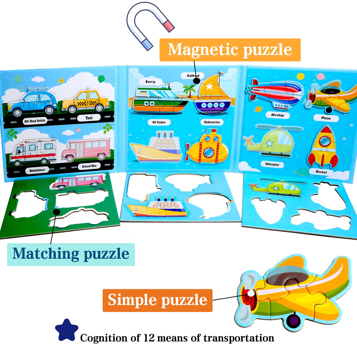 QimuMku Magnetic Puzzles for Toddlers | Travel Car Activities 1-5 Years