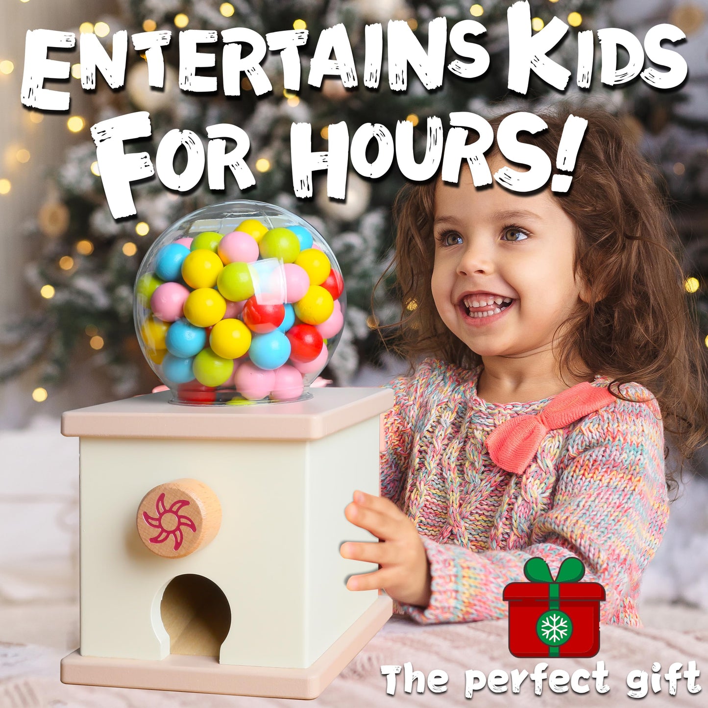 QimuMku 9.6-inch Wooden Gumball Machine – Montessori Counting Toy for Ages 3-8