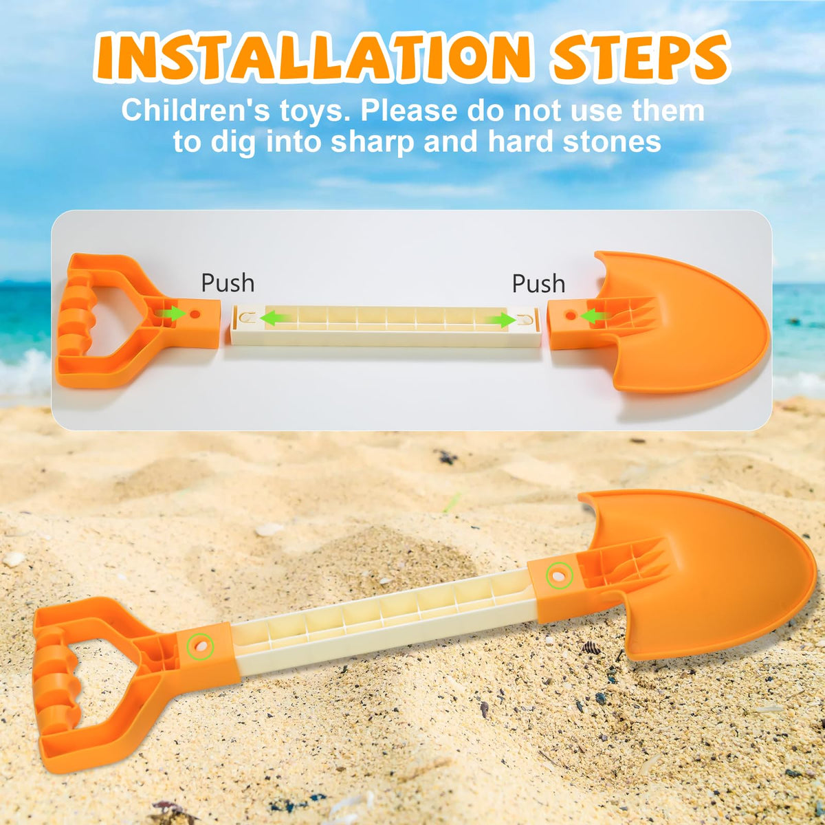 QINGLER 20-Inch Kids Beach Shovels | 2-Pack Orange, Durable BPA-Free Plastic