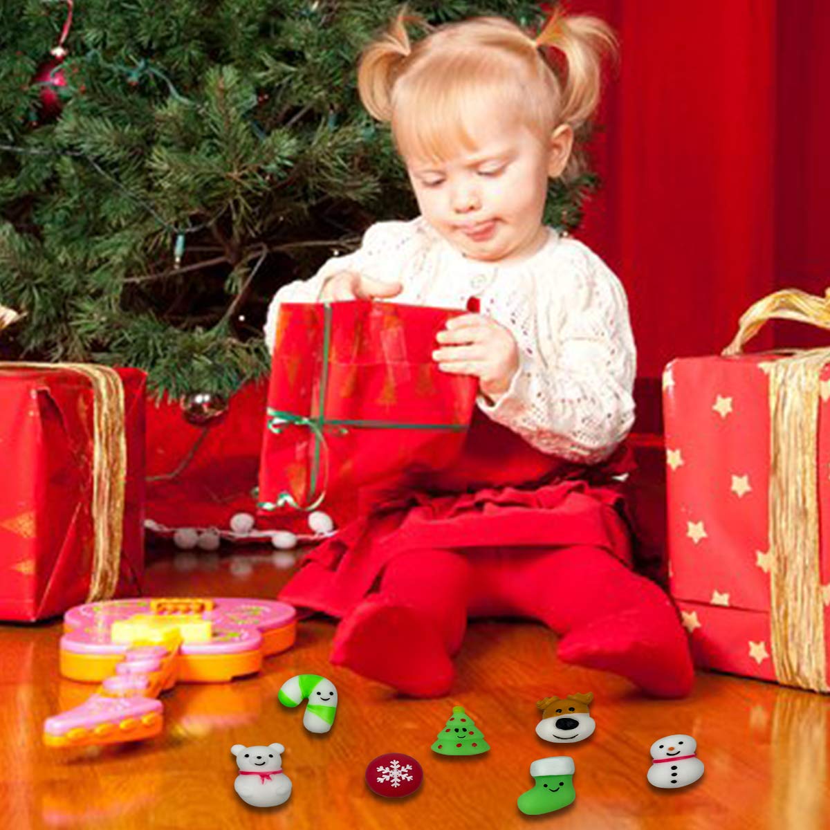 QINGQIU 24 PCS Christmas Mochi Squishy Toys – Fun Holiday Party Favors for Kids