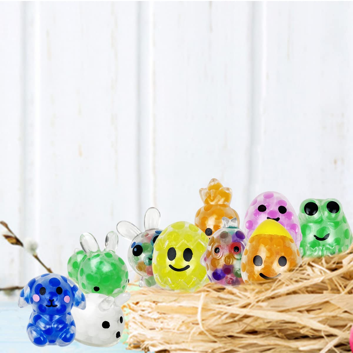 QINGQIU 12 PCS Easter Mini Stress Balls – Colorful Easter Basket Fillers & Party Favors