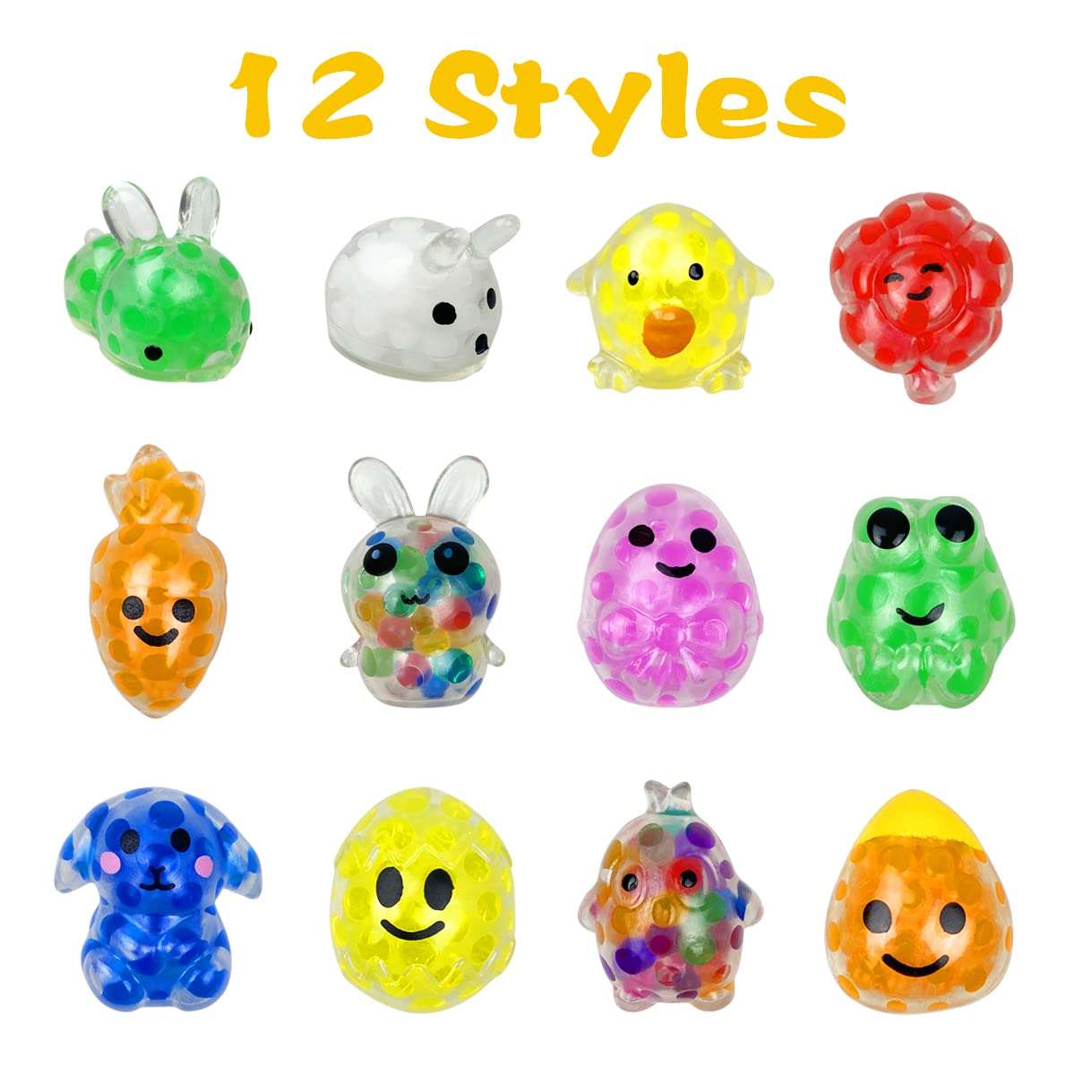 QINGQIU 12 PCS Easter Mini Stress Balls – Colorful Easter Basket Fillers & Party Favors