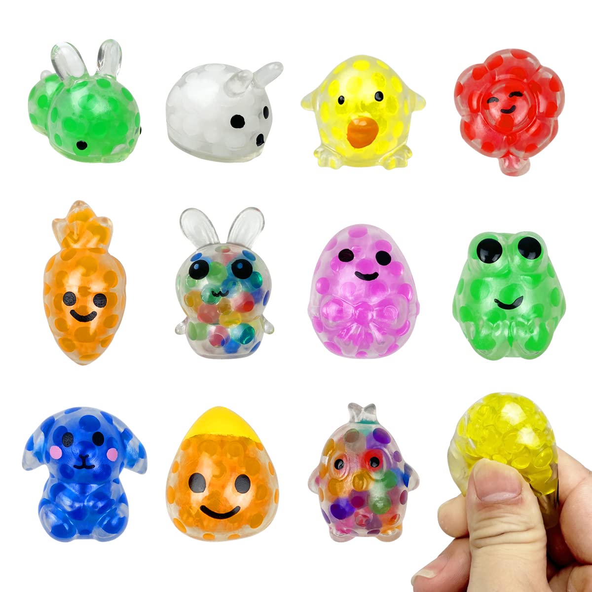 QINGQIU 12 PCS Easter Mini Stress Balls – Colorful Easter Basket Fillers & Party Favors