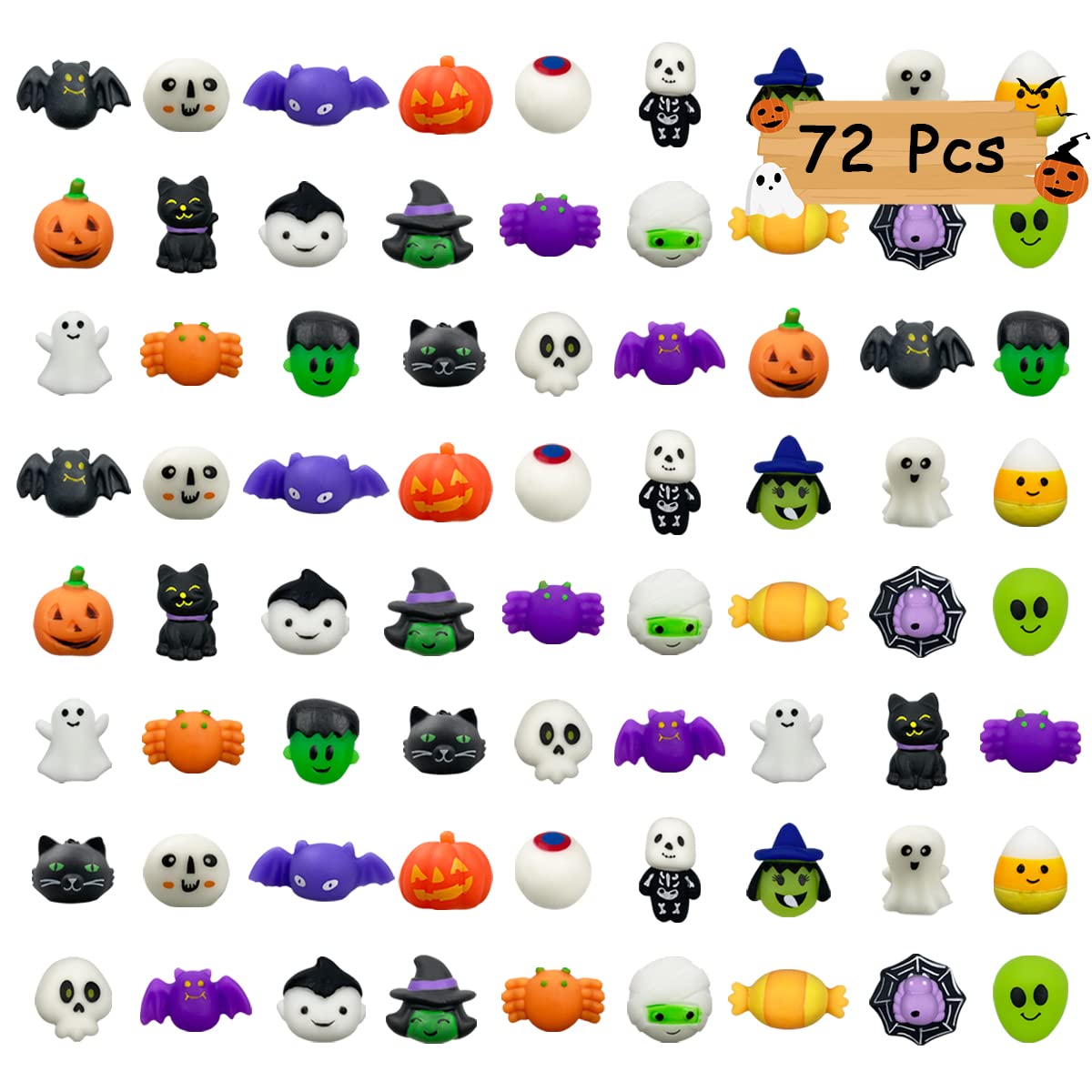 QINGQIU 72 PCS Halloween Mochi Squishies – Party Favors & Treat Bags