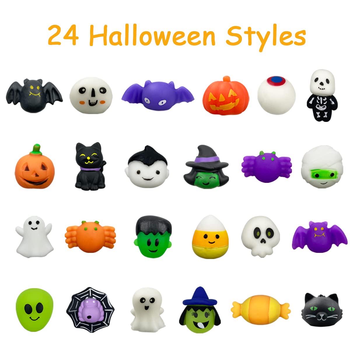 QINGQIU 72 PCS Halloween Mochi Squishies – Party Favors & Treat Bags