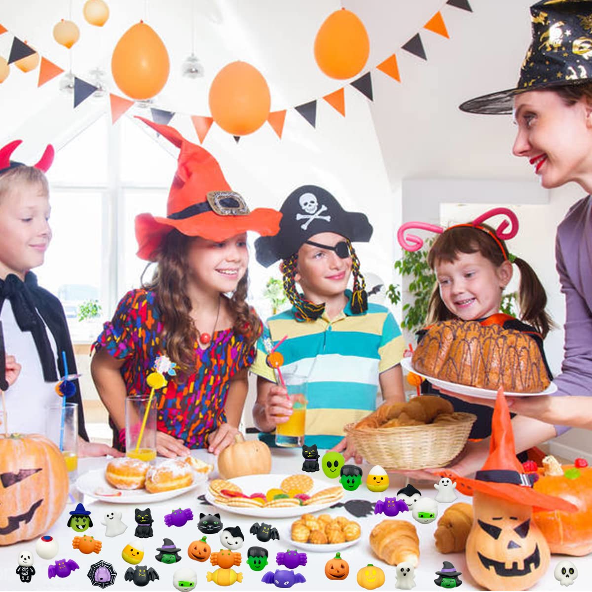 QINGQIU 72 PCS Halloween Mochi Squishies – Party Favors & Treat Bags