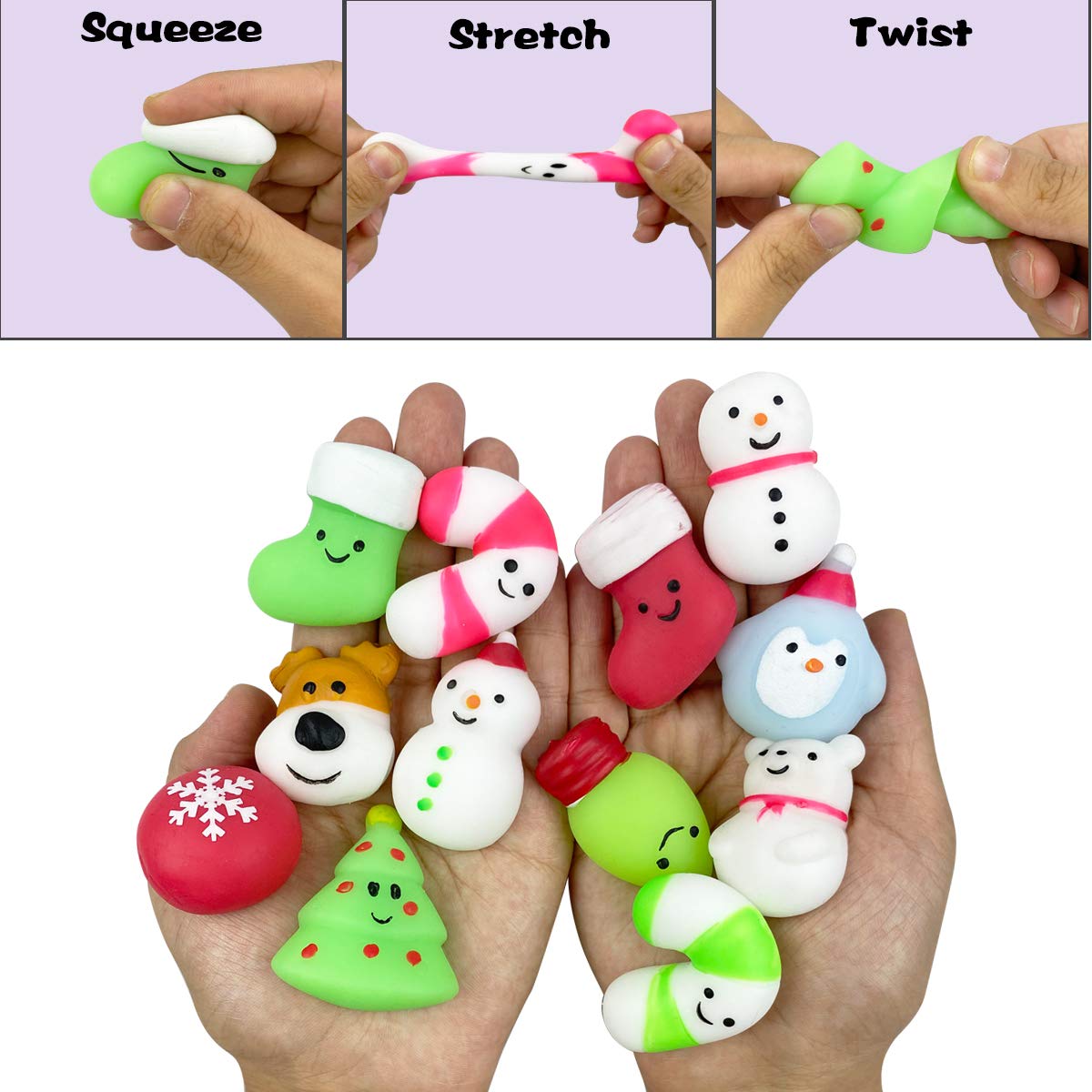 QINGQIU 24 PCS Christmas Mochi Squishy Toys – Fun Holiday Party Favors for Kids