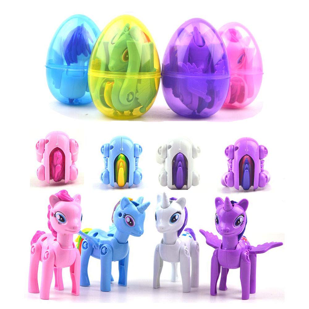 QINGQIU 4 Pack Jumbo Unicorn Deformation Eggs with Toys Inside – Easter Basket Stuffers & Party Favors