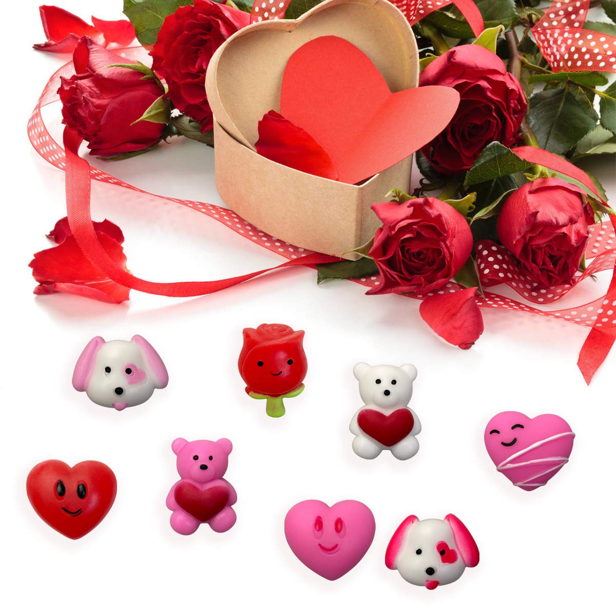 QINGQIU 24 PCS Valentines Day Mochi Squishy Toys – 12 Styles, Fun Classroom Gifts & Party Favors