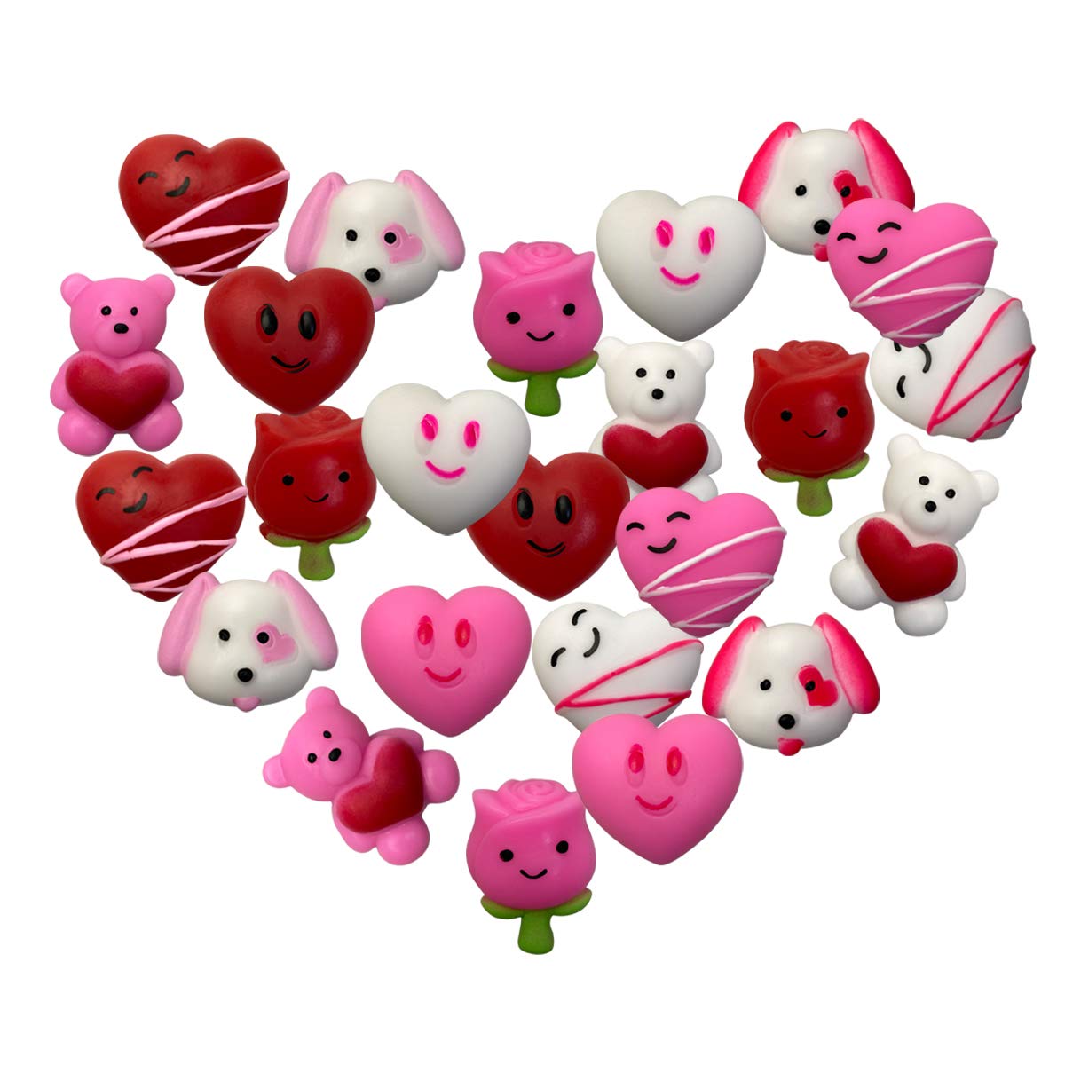 QINGQIU 24 PCS Valentines Day Mochi Squishy Toys – 12 Styles, Fun Classroom Gifts & Party Favors