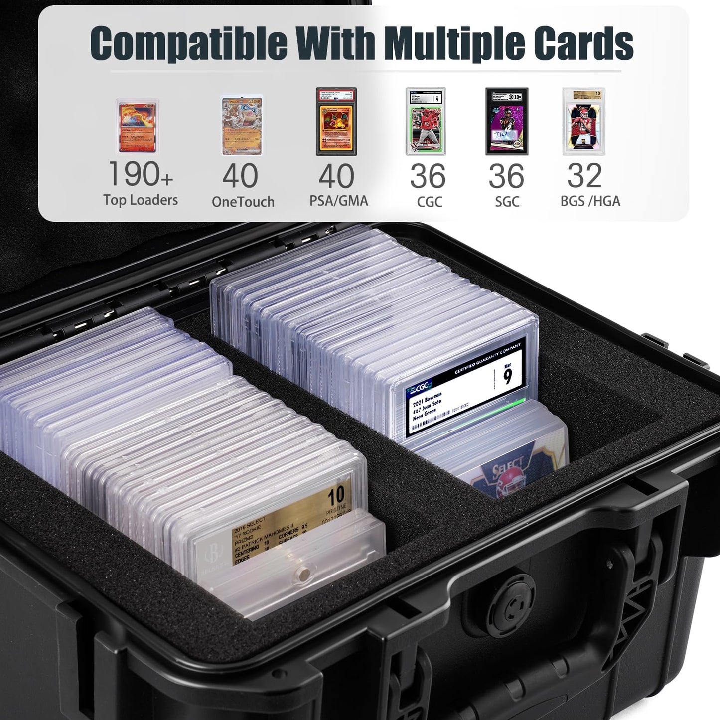 QINGUANG Graded Card Storage Box | IP67 PSA Slab Case with 4 Foam Dividers